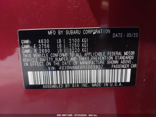 4S3BWAN66R3003927 Subaru Legacy Limited