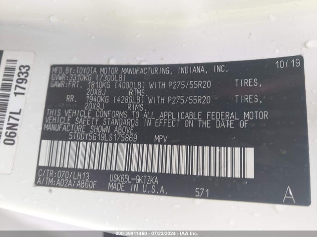 Toyota Sequoia Platinum 2020 5TDDY5G19LS175869 Image 9
