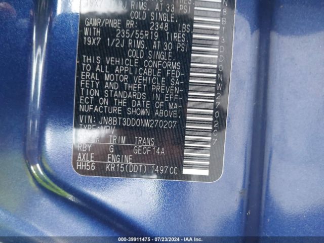 JN8BT3DD0NW270207 Nissan Rogue Platinum Intelligent Awd