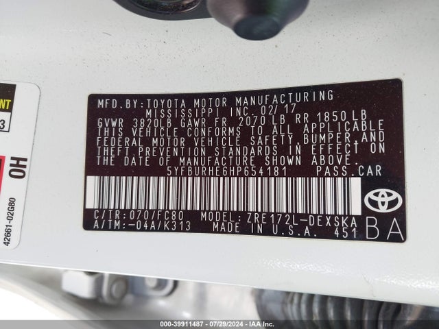 Toyota COROLLA SE 2017 5YFBURHE6HP654181 Image 9