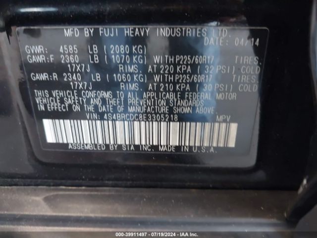 4S4BRCDC8E3305218 Subaru Outback 2.5i Premium