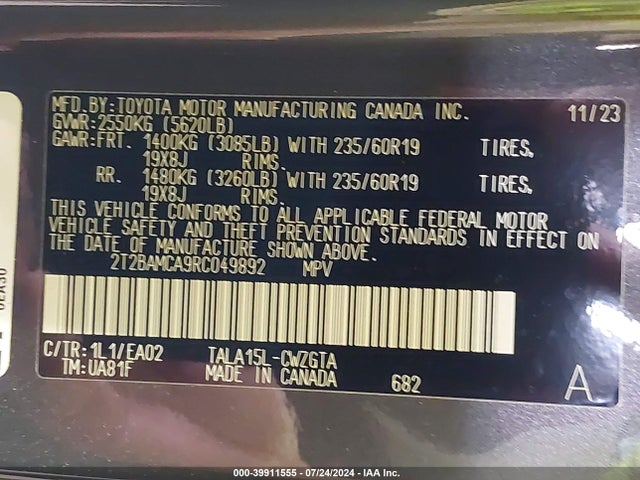 2T2BAMCA9RC049892 Lexus Rx 350 Premium