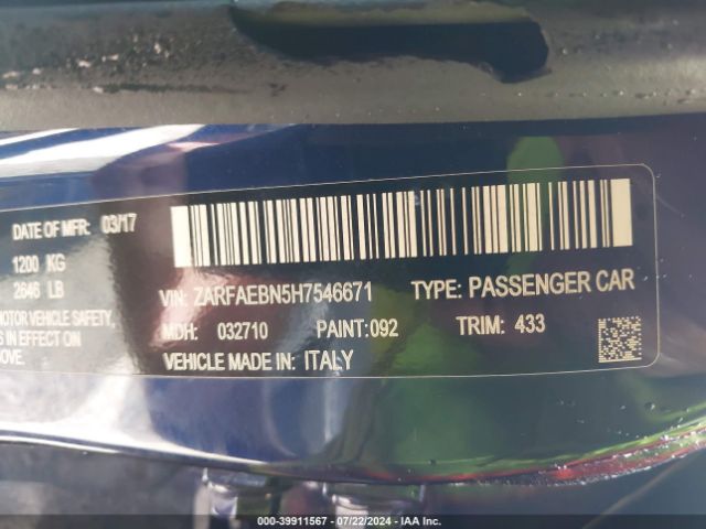 ZARFAEBN5H7546671 Alfa Romeo Giulia Rwd