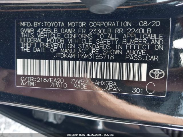 JTDKAMFP6M3165718 Toyota Prius Prime Xle