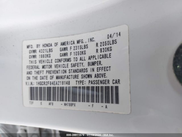 1HGCR2F84EA218148 Honda Accord Ex-l