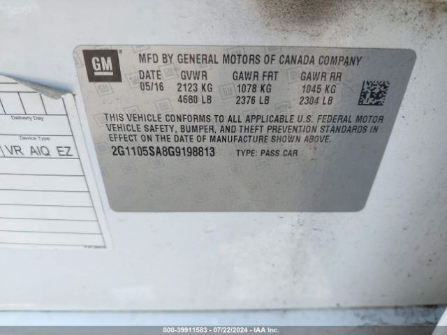 2G1105SA8G9198813 Chevrolet IMPALA 1LT