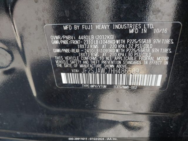 JF2SJAWC7HH486589 Subaru Forester 2.5i Touring