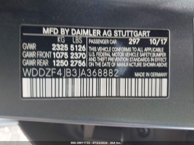 WDDZF4JB3JA368882 Mercedes-Benz E 300