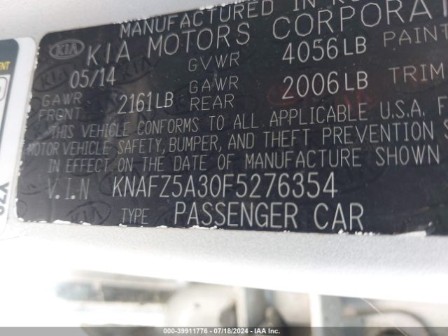 KNAFZ5A30F5276354 KIA FORTE SX