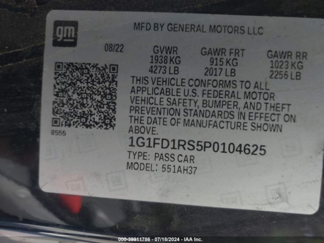 1G1FD1RS5P0104625 Chevrolet Camaro Rwd  2lt