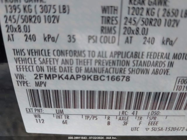 2FMPK4AP9KBC16678 Ford EDGE ST