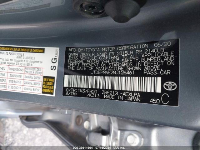 JTDEPMAE2MJ126461 Toyota COROLLA LE