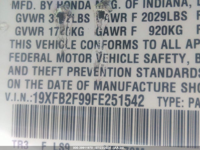 Honda Civic Ex-l 2015 19XFB2F99FE251542 Image 9