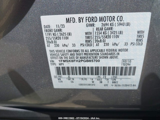 Ford Explorer Limited 2023 1FMSK8FH2PGB85700 Image 9