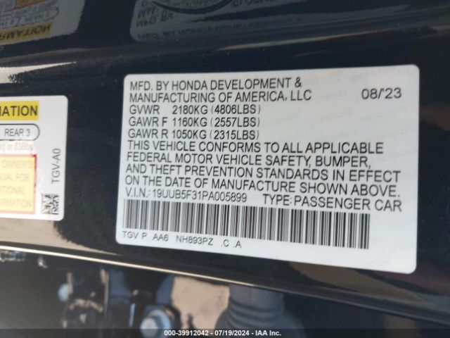 19UUB5F31PA005899 Acura Tlx Standard