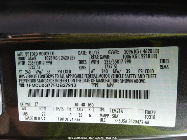 1FMCU0G77FUB27913 Ford ESCAPE SE