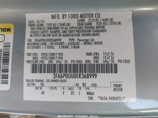 Ford Fusion Hybrid S 2014 3FA6P0UU0ER368999 Image 9