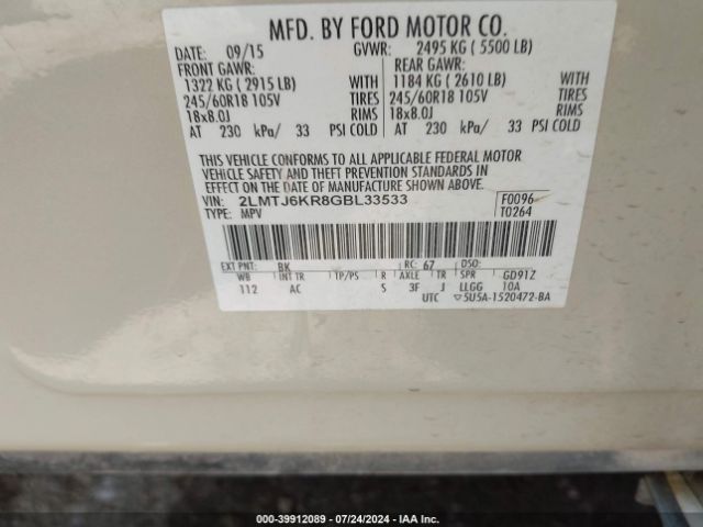 2LMTJ6KR8GBL33533 Lincoln Mkx Select