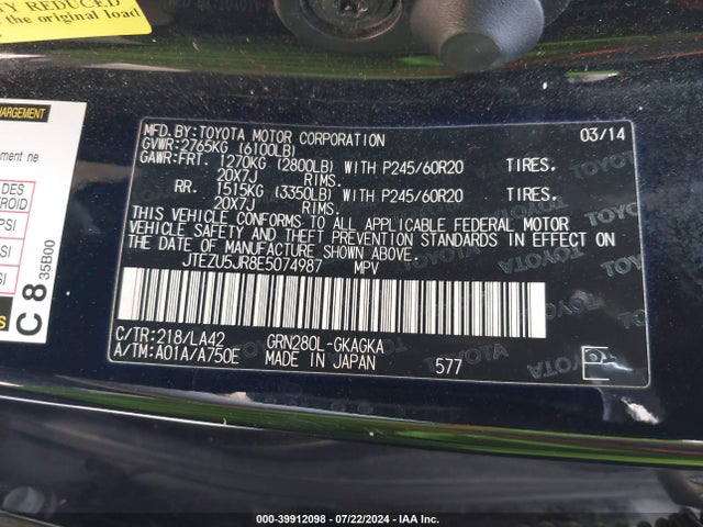 Toyota 4runner Limited 2014 JTEZU5JR8E5074987 Image 9