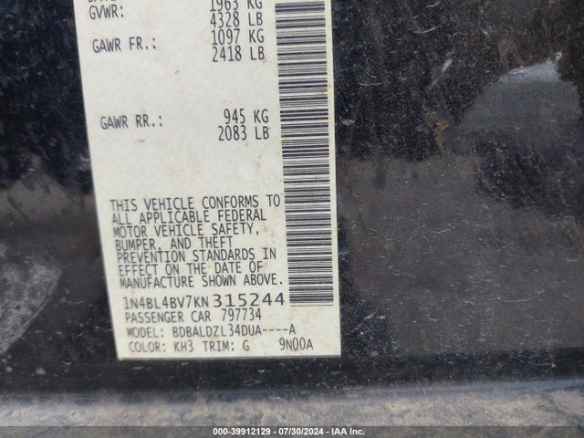 Nissan Altima 2.5 S 2019 1N4BL4BV7KN315244 Image 9