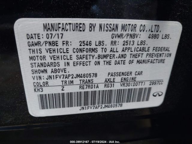 JN1FV7AP2JM460578 Infiniti Q50 3.0t Red Sport 400