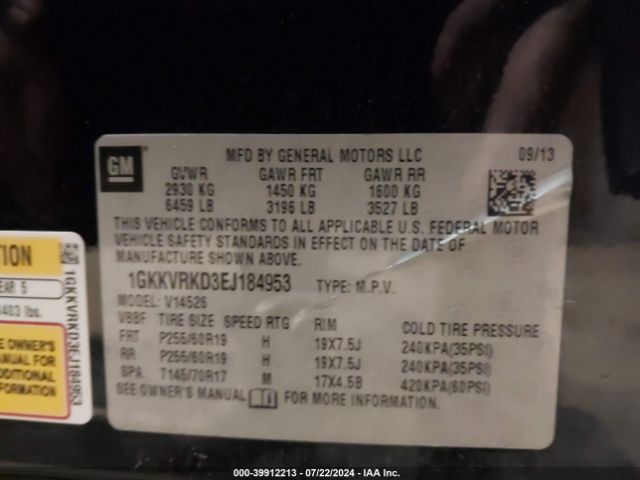 1GKKVRKD3EJ184953 GMC Acadia Slt-1