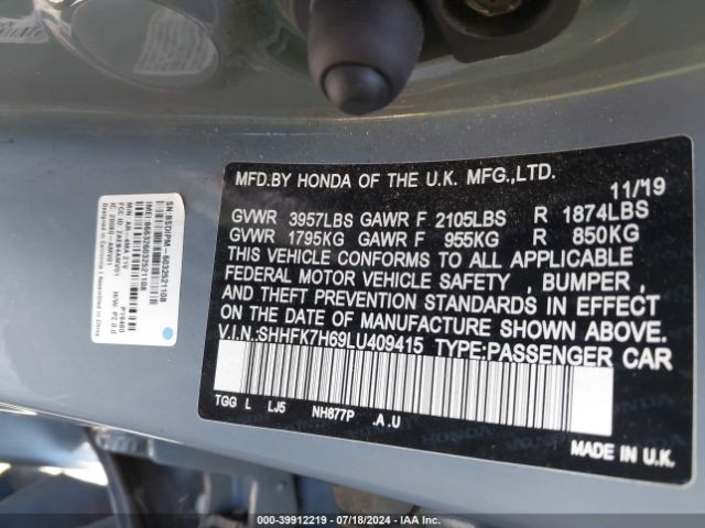 SHHFK7H69LU409415 Honda CIVIC EX