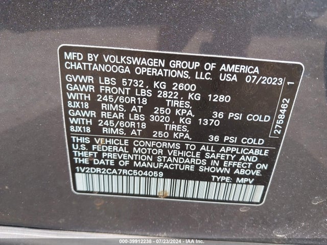Volkswagen Atlas 2.0t Se 2024 1V2DR2CA7RC504059 Image 9