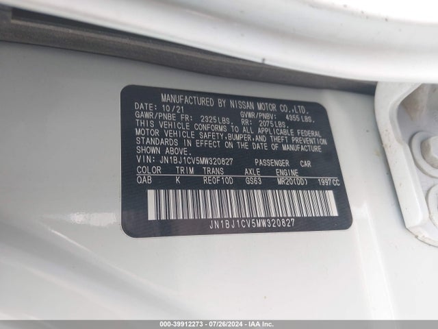 JN1BJ1CV5MW320827 Nissan Rogue Sport Sl Fwd Xtronic Cvt