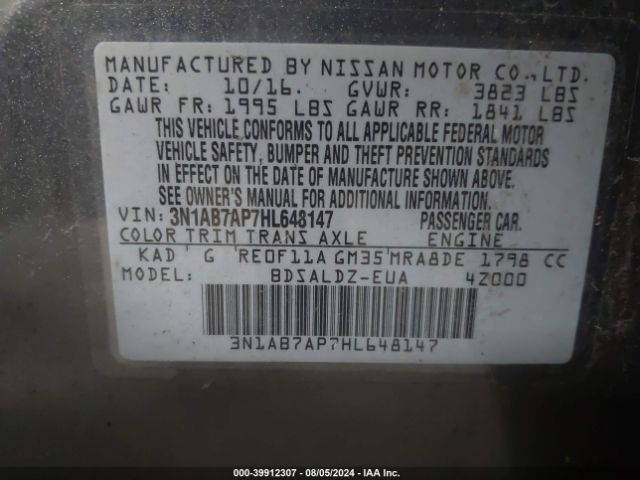 3N1AB7AP7HL648147 Nissan SENTRA SV