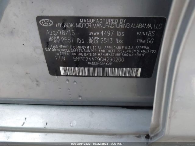 2016 HYUNDAI SONATA 5NPE24AF9GH290200 Photo 8