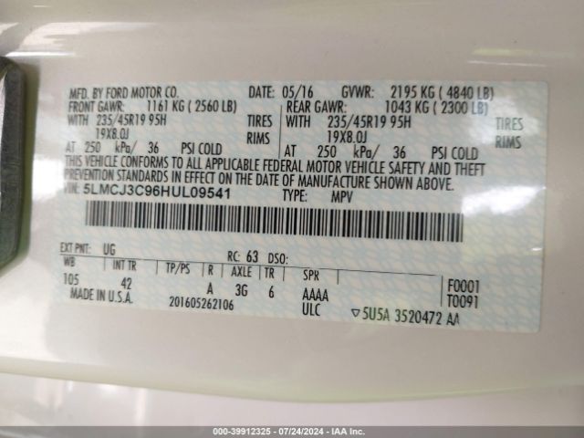 5LMCJ3C96HUL09541 Lincoln Mkc Reserve