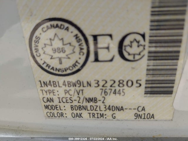 1N4BL4BW9LN322805 Nissan Altima S Intelligent Awd