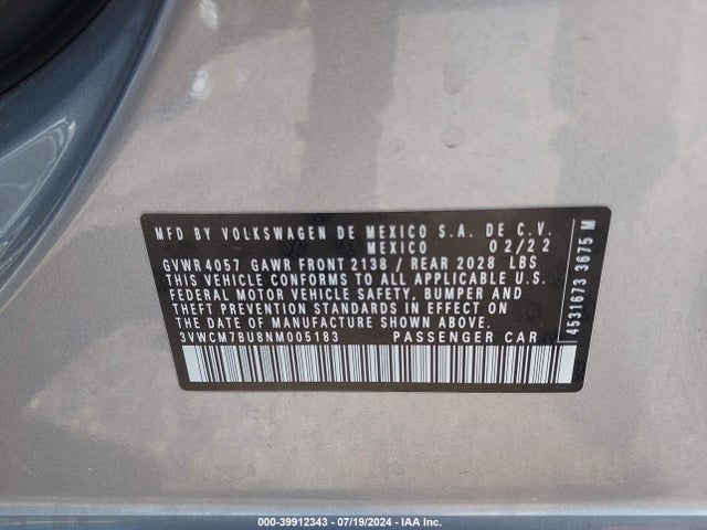 3VWCM7BU8NM005183 Volkswagen Jetta 1.5t S