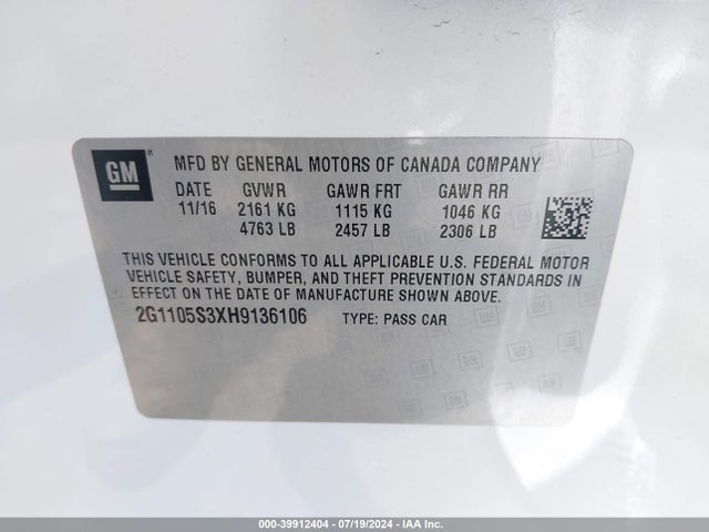 Chevrolet IMPALA 1LT 2017 2G1105S3XH9136106 Image 9