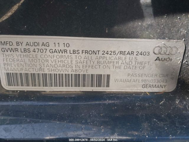 2011 AUDI A4 WAUAFAFL9BN033043 Photo 8