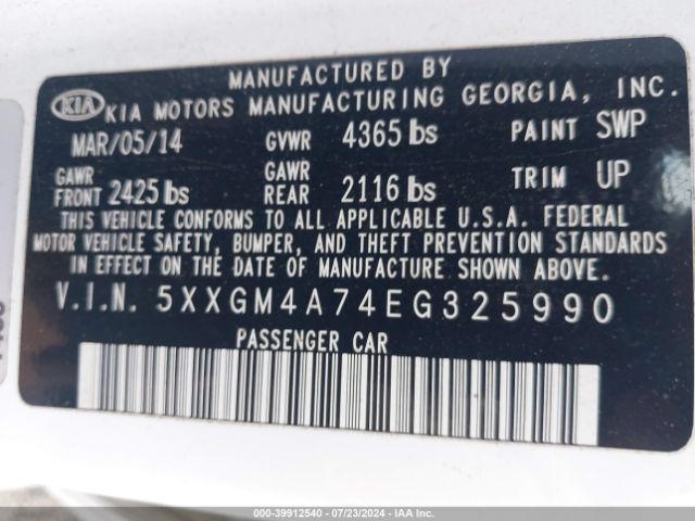 5XXGM4A74EG325990 KIA Optima Lx