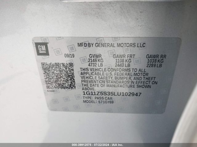 1G11Z5S35LU102947 Chevrolet Impala Fwd Lt