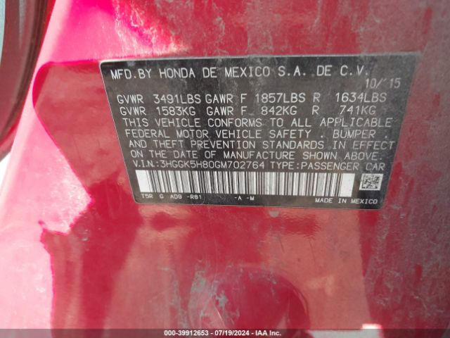 3HGGK5H80GM702764 Honda Fit Ex-l