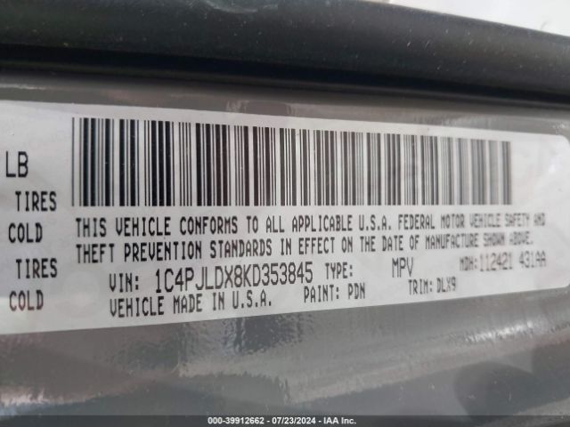 1C4PJLDX8KD353845 Jeep Cherokee Limited Fwd