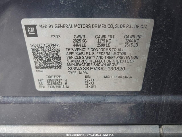 Chevrolet EQUINOX LT 2019 3GNAXKEVXKL130820 Image 9