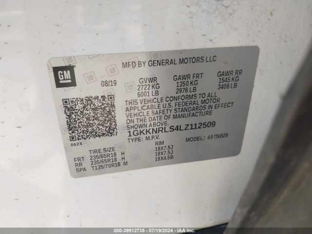 1GKKNRLS4LZ112509 GMC Acadia Fwd Sle
