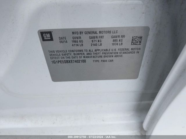1G1PE5SBXE7402188 Chevrolet Cruze 2lt Auto