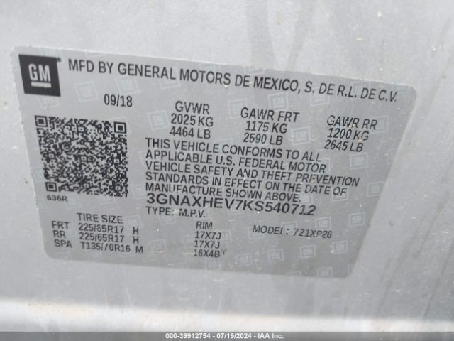 3GNAXHEV7KS540712 Chevrolet EQUINOX LS