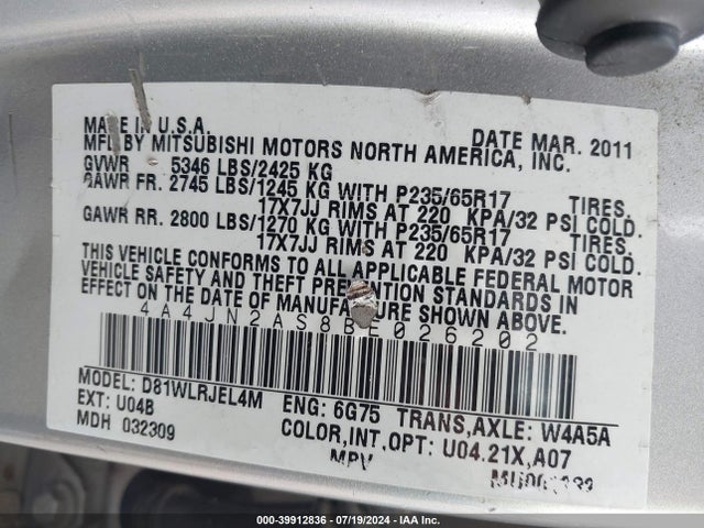 2011 MITSUBISHI ENDEAVOR 4A4JN2AS8BE026202 Photo 8