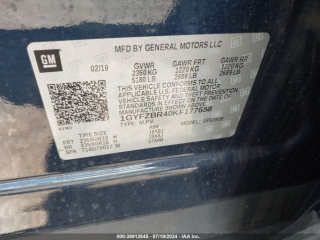 1GYFZBR40KF177658 Cadillac Xt4 Luxury