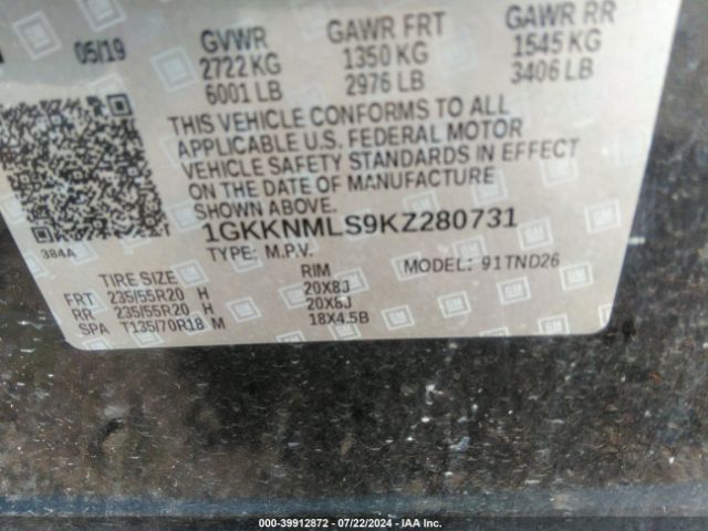 1GKKNMLS9KZ280731 GMC Acadia Slt-1