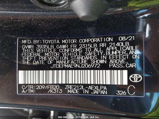 Toyota COROLLA LE 2022 JTDEPMAE9NJ206972 Image 9