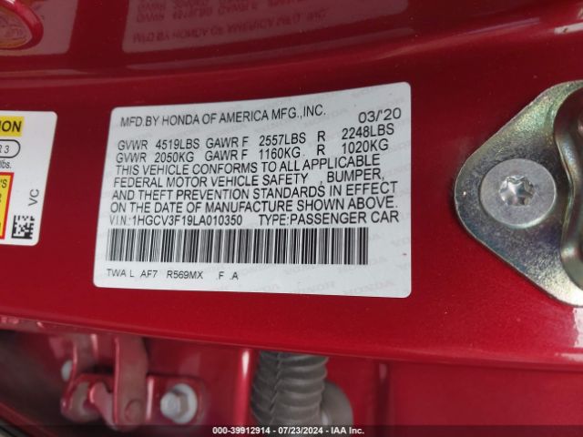 1HGCV3F19LA010350 Honda ACCORD HYBRID