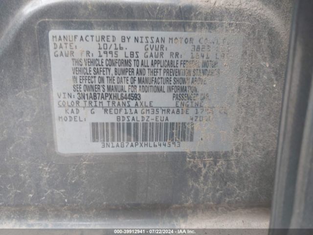 3N1AB7APXHL644593 Nissan SENTRA SV